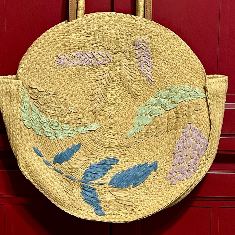 Time and Tru Tan and Blue Tote with Floral Design - Picture 3 of 4